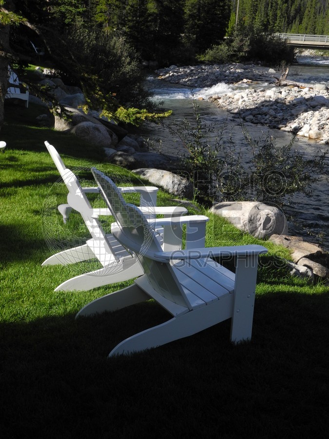 6210 Lawn Chairs at Stream, Lake Louise, AB