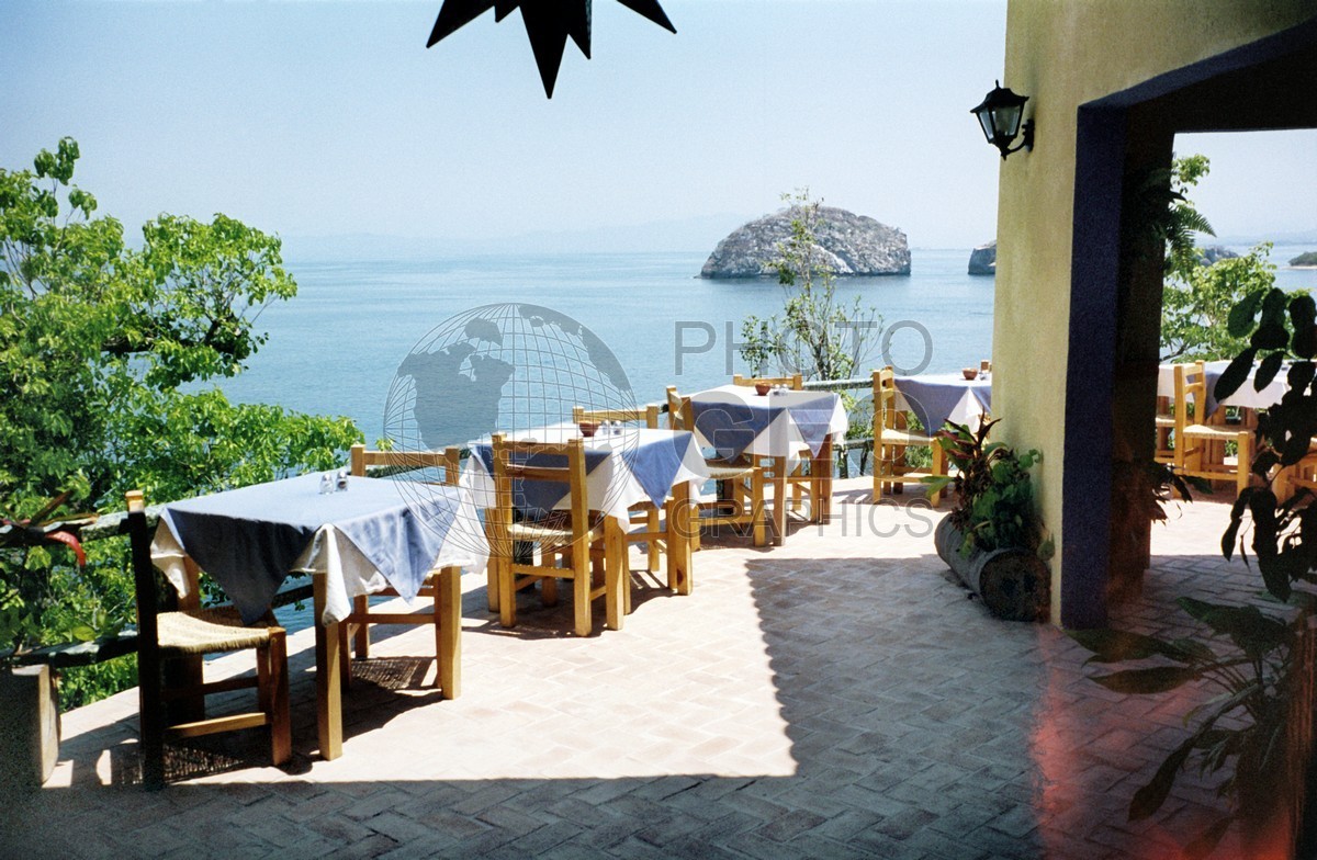 0057 Tables overlook Mismaloya Cove, Puerto Vallarta, Mexico