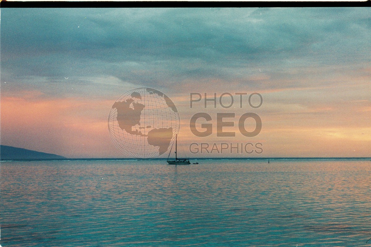 0125 Sailboat in Sunset, Moorea, French Polynesia