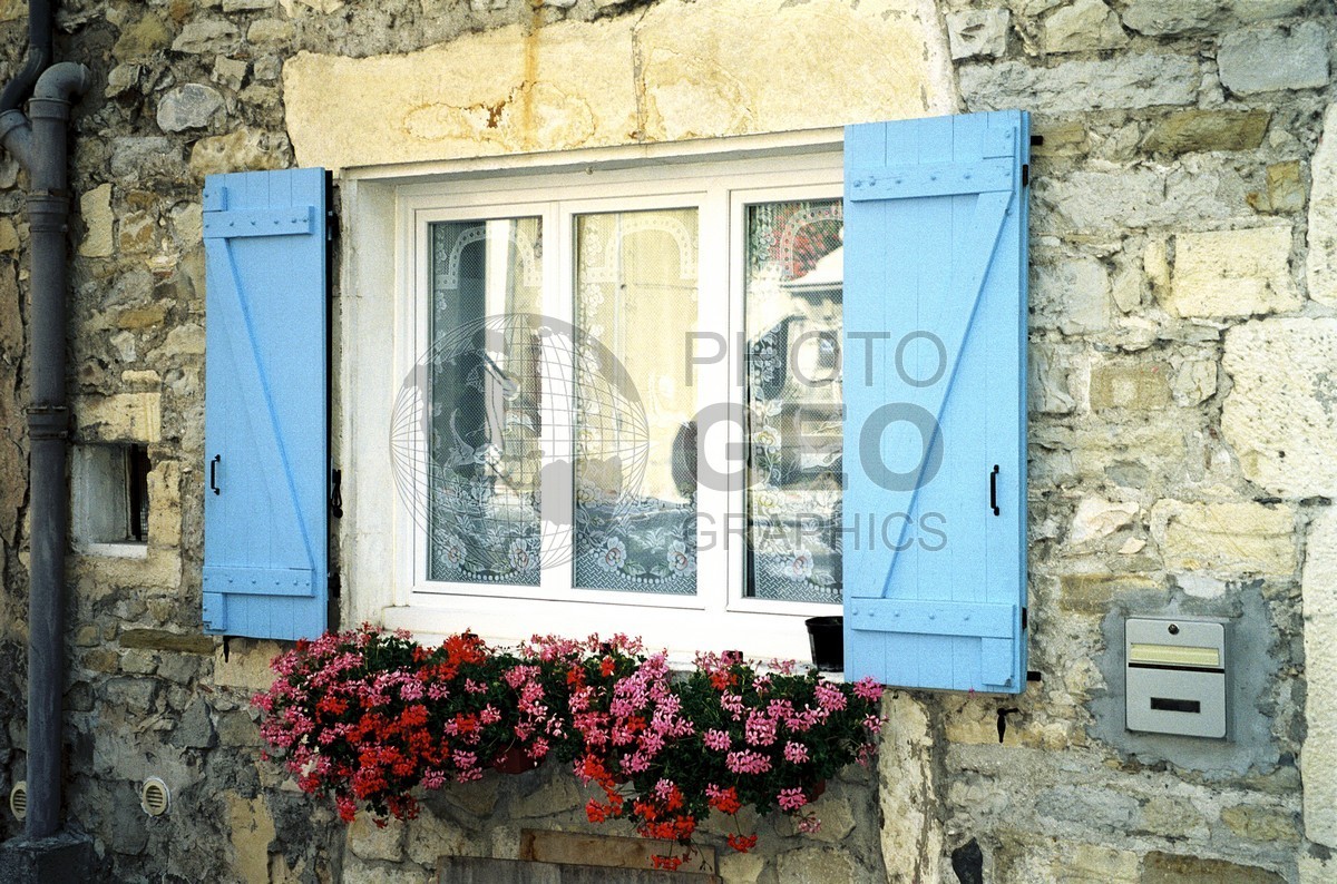 1022 Window and Blue Shutters, Mionnay, France