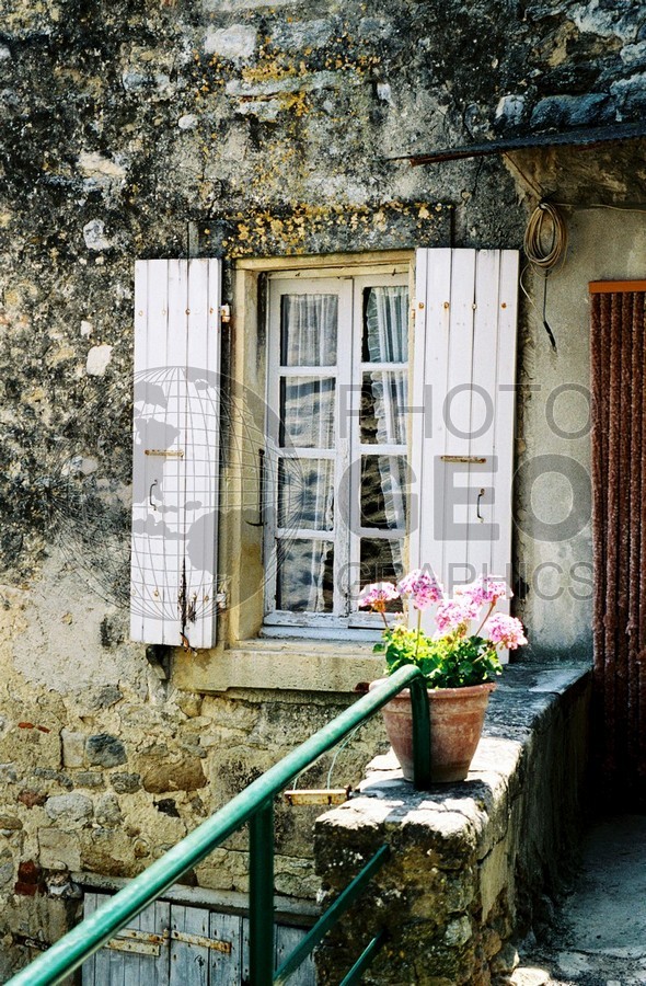 1026 Shutters and Geraniums, Baix, France