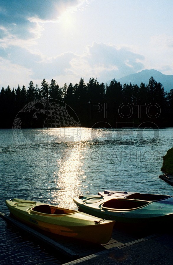 1310 Boats at Sunset, Jasper National Park, AB