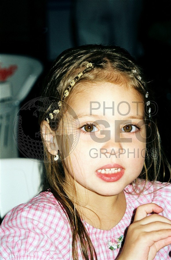 5197 Girl with Beaded Hair in Pink Dress