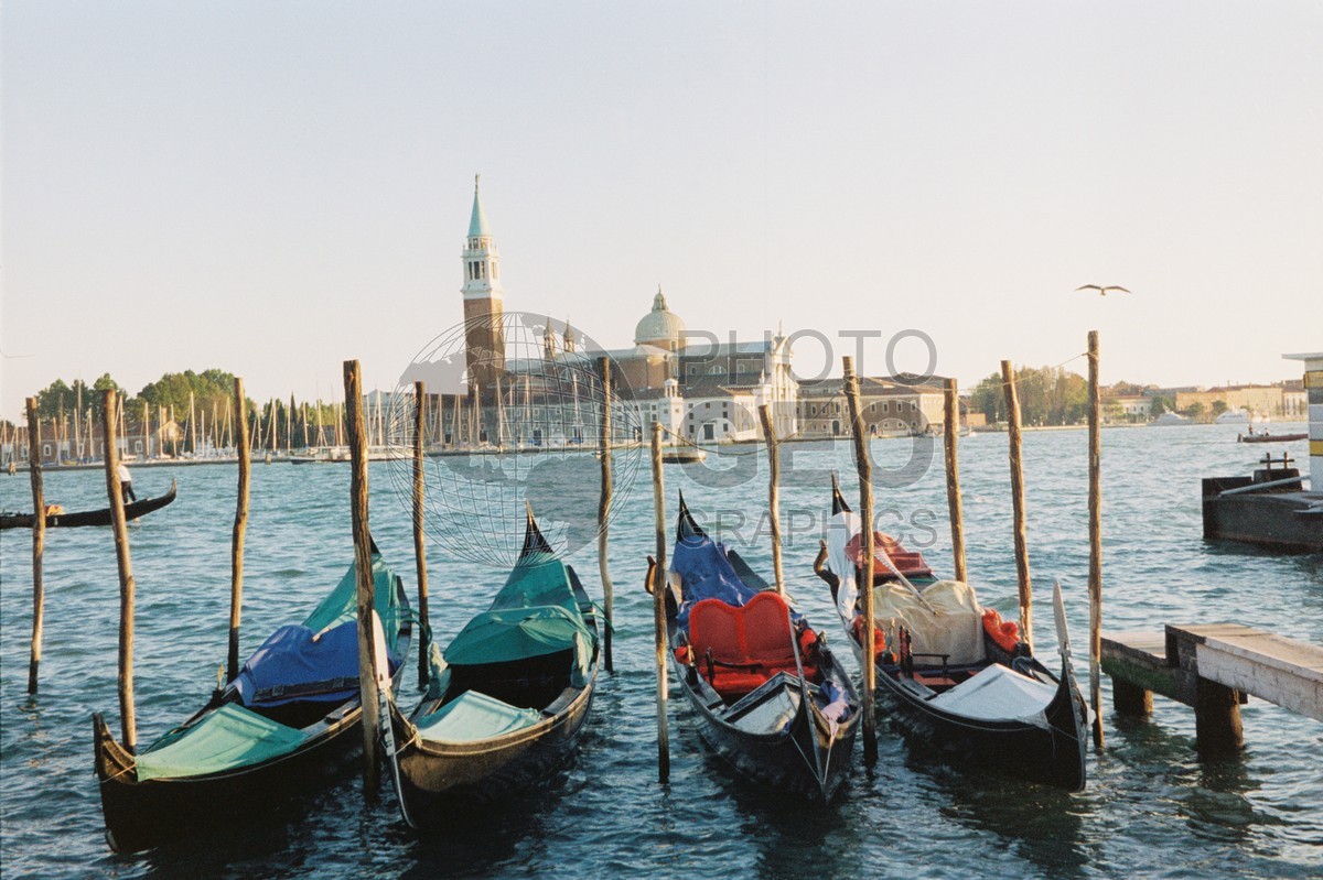 0064 Gondolas Facing Santa Maria della Grazia, Venice, Italy